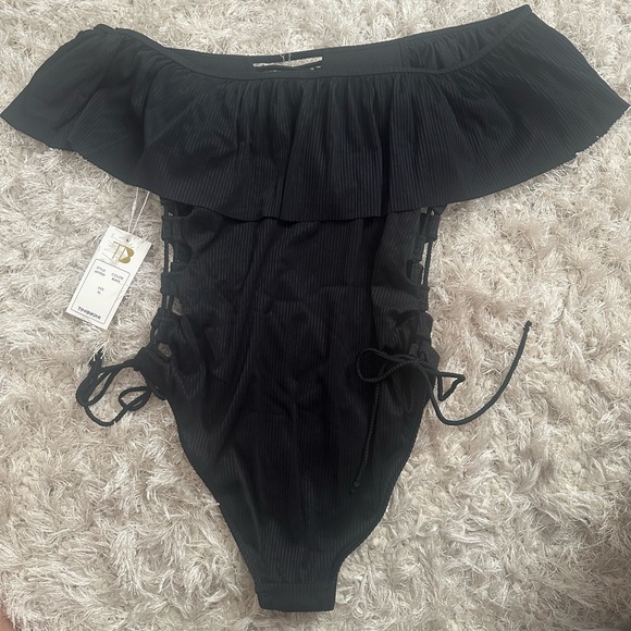 TiniBikini One Piece Ruffle Top Swimsuit, NWT Black, XL - Picture 7 of 9